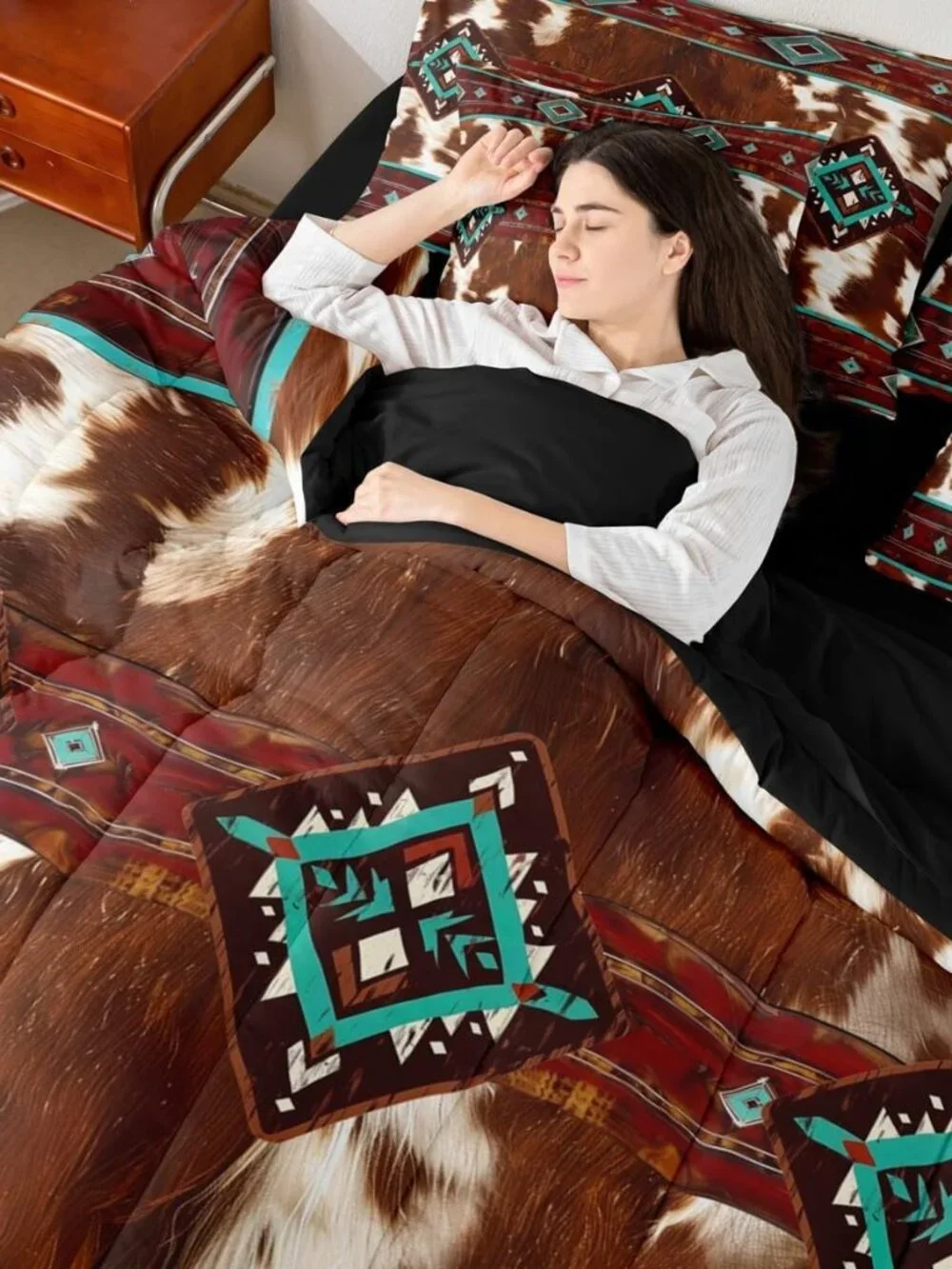Cow Fur Printed Comforter Set with Sheets for Kids Boys Girls Western Bed in a B